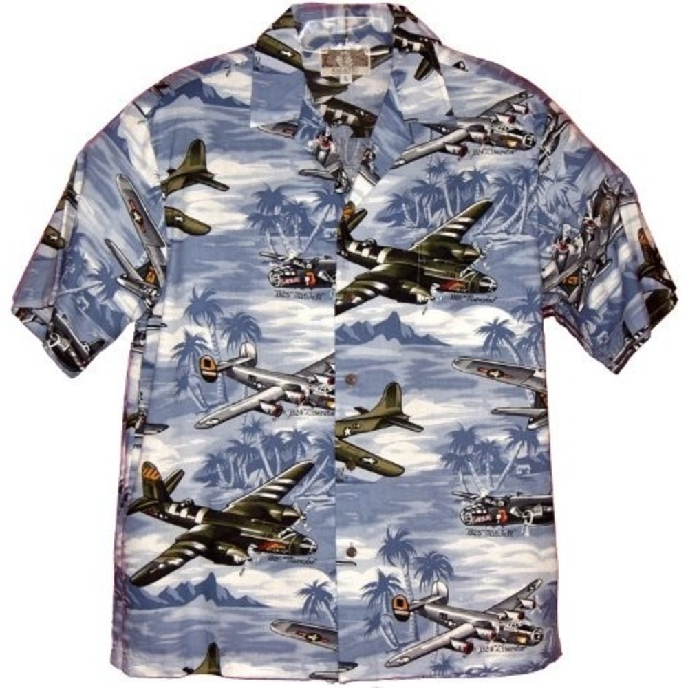 Kalaheo RJC Hawaiian World War II Bomber Fighter Planes Shirt Blue Tropic XXL‎